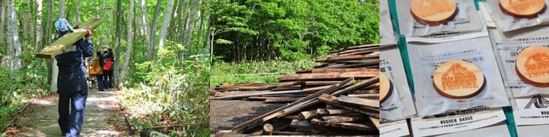▲ 避免森林內的植物被踩踏，FUJI ROCK募集志願者打造木製林間小道