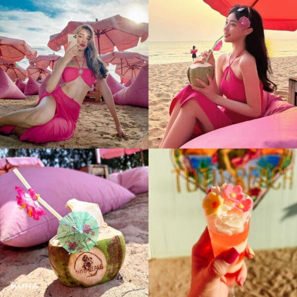比基尼辣妹、性感網紅擠爆「芭比海灘」！泰國Pattaya人氣咖啡廳「tutu beach」，粉紅懶骨頭上曬日光浴太Chill！